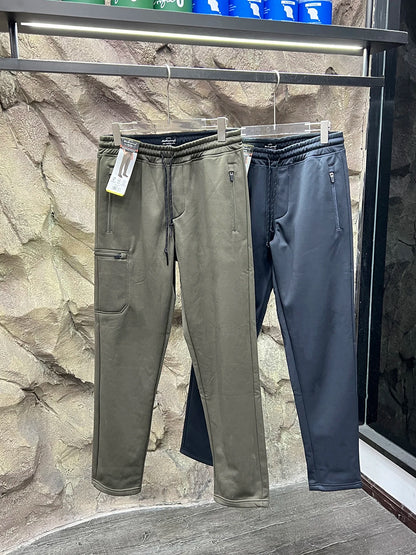 Thickened Fleece Lined Knitted Work Trousers Quick Dry Warm Elastic Outdoor Casual Multi Pockets Men's Autumn Winter Long Pants
