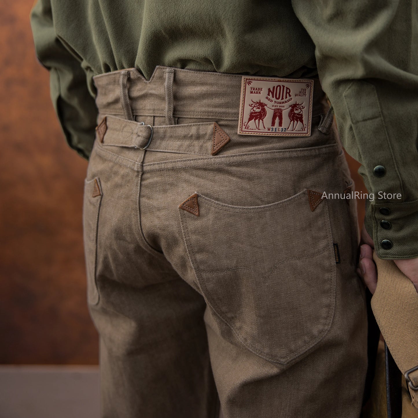 Red Tornado NOIR Kakishibu Dyed Jeans Loose Straight Heavy Selvedge Denim Pants Buckle Tooling Trousers 634