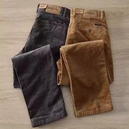 Men's Corduroy Straight Leg Pants Autumn Winter Wear Resistant Dirtproof Outdoor Work Casual Sports Warm Trousers
