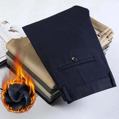 Autumn Winter Clothing Warm Fleece Men's Suit Pants Cotton Business Thick Work Korea Casual Flocking Trousers Male Oversized 40