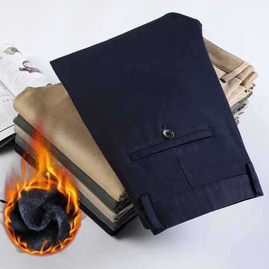 Autumn Winter Clothing Warm Fleece Men's Suit Pants Cotton Business Thick Work Korea Casual Flocking Trousers Male Oversized 40