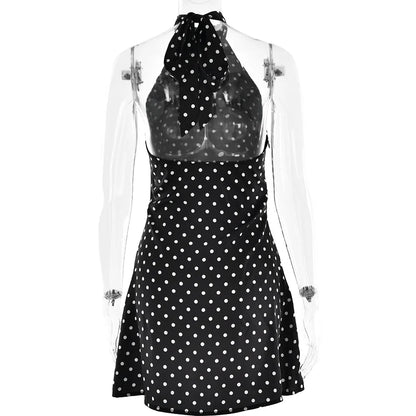 Tuularose Fashion Polka Dot Dress Vintage High Waist Sleeveless Backless Neck Lace-up Dress Sexy Party Luxury Women Dresses Y2k