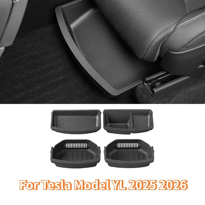 Under Seat Storage Box For Tesla Model YL 2025-2026 TPE Drawer Front Under Seat Organizer Trash Can Car Interior Accessories ﻿