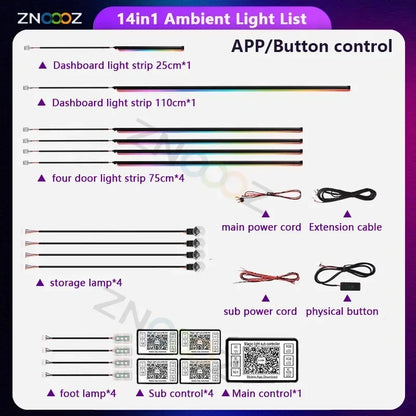 RGB 22in1 Car Interior Acrylic Car Ambient Lights For Volkswagen Golf 6 7 5 4 3 2 8 MK4 MK6 MK7 MK5 MK3 MK2 MK8 Car Accessories