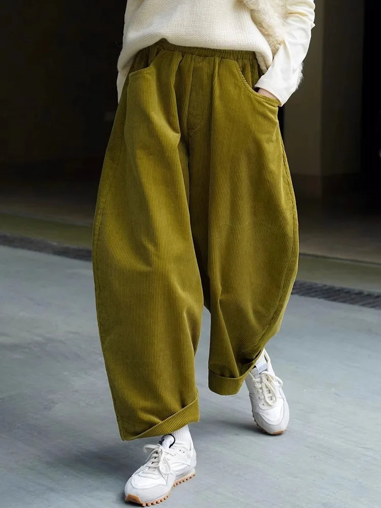 High-End Japanese Style Corduroy Women's plus Size Loose Thickened Stripe Velvet Banana Pants Scythe Pants Autumn Winter