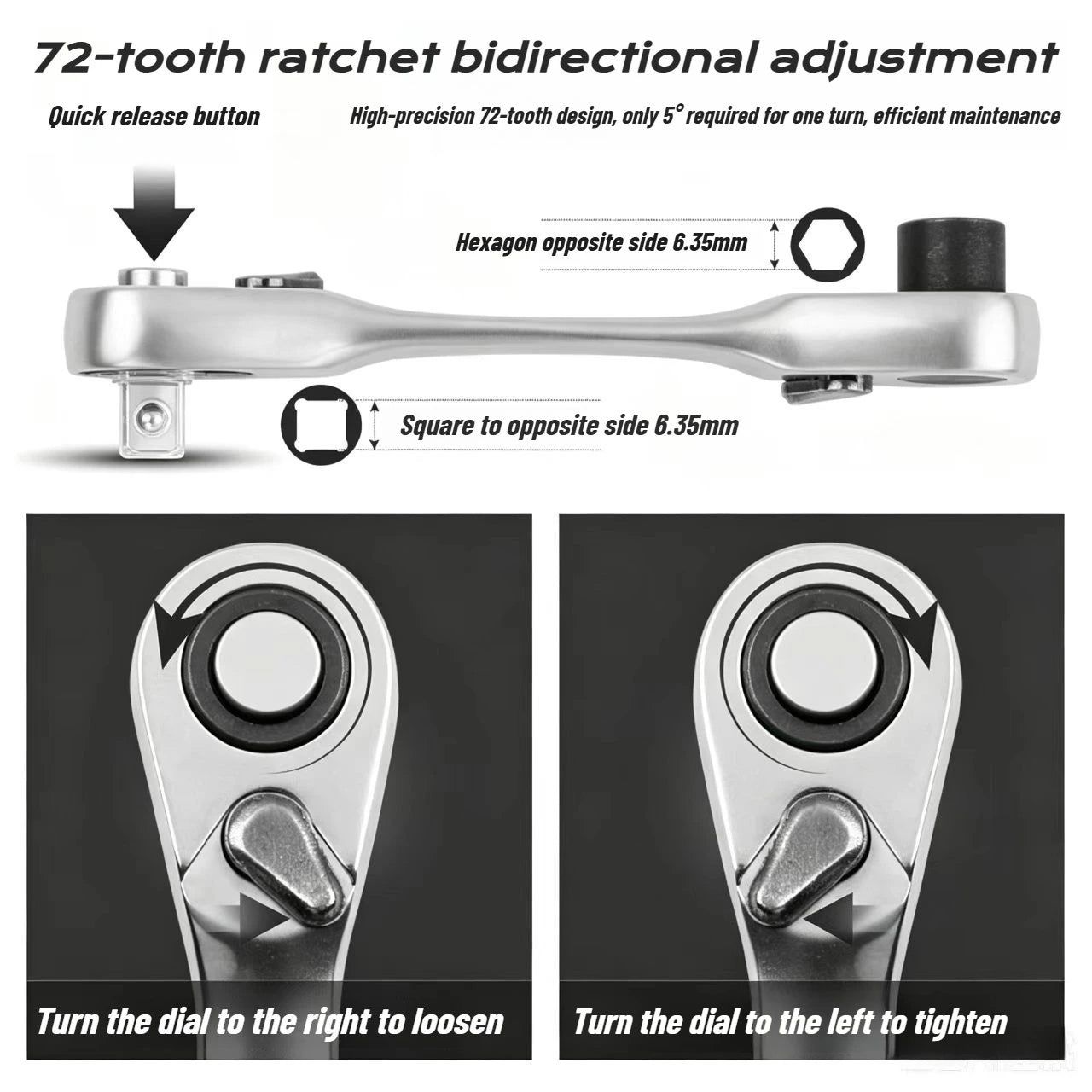 1/4" Mini Ratchet Wrench Drive Ratchet 72tooth Drive Socket and Screwdriver Hex Torque Wrench Multifunctional Hand Tools Repair