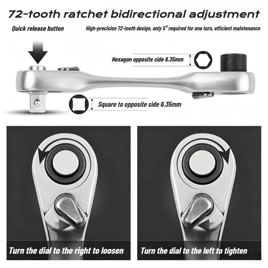 1/4" Mini Ratchet Wrench Drive Ratchet 72tooth Drive Socket and Screwdriver Hex Torque Wrench Multifunctional Hand Tools Repair