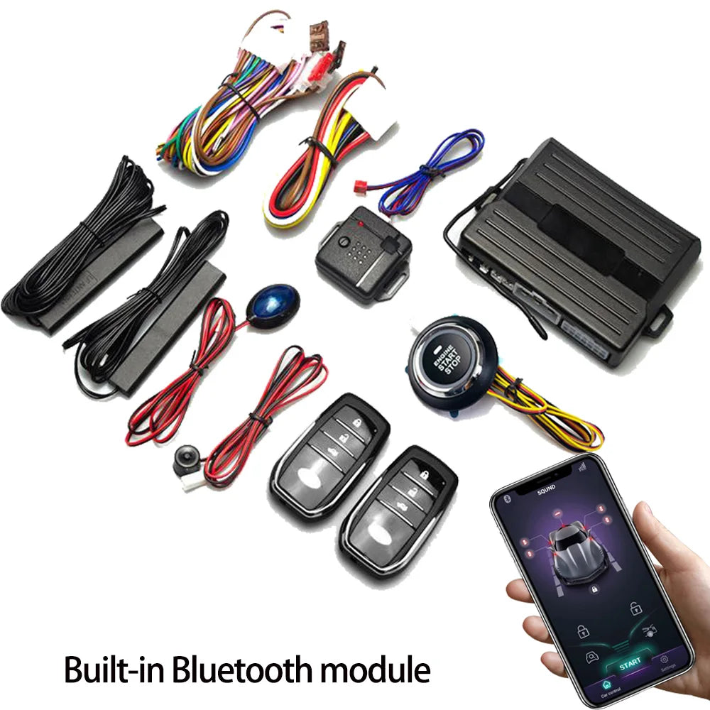 Car Smart Key Starter Alarm Bluetooth Autostart Set Auto Start Stop Push Button Keyless Entry System Skit Automotive Accessories