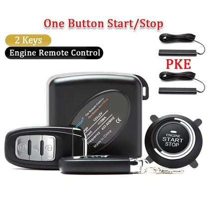 HIPPCRON PKE Car Keyless Entry Engine Start Car Alarm Remote Control Alarm System Push Button Remote Starter Stop Auto Universal
