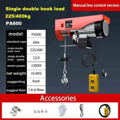 Electric Hoist 2 in 1, Electric Hoist Winch  220vElectric Hoist Lifting Height for Garage Warehouse Factory,Single/Double Slings