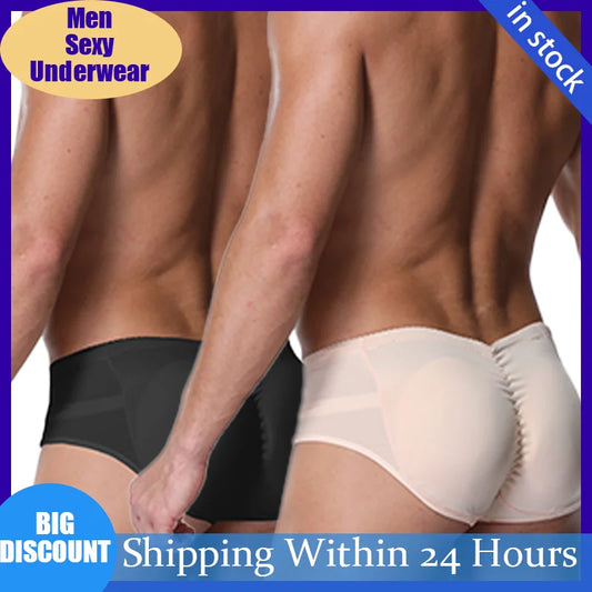 Miss Moly Mens Padded Underwear Breathable Underwear Shapewear Sexy Butt Lifter Tummy Control Boxers with Detachable Pads