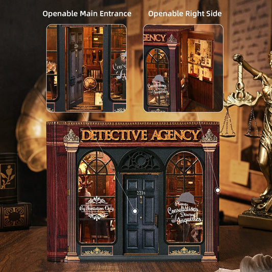 Book Nook Kit Detective Agency DIY 3D Wooden Puzzle Bookshelf Insert Dollhouse Model Bookend Building Home Decoration Gifts