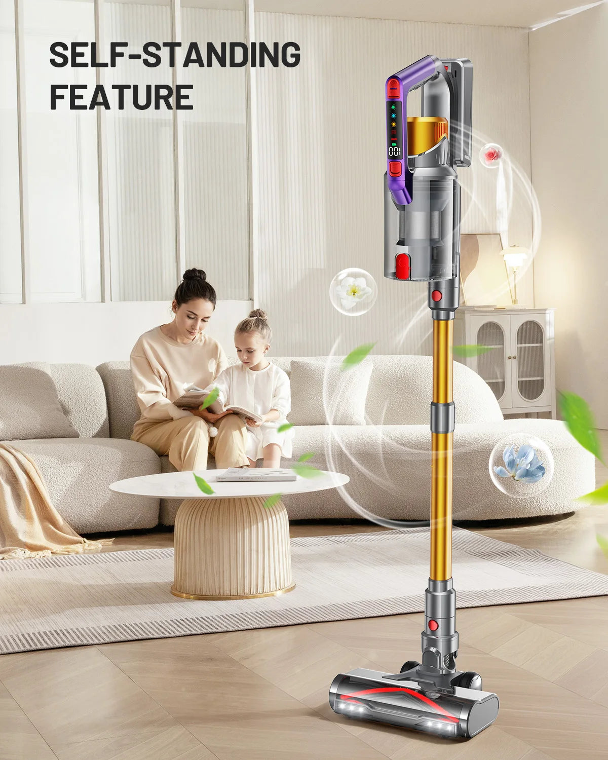 VAKERR S17 Pro 550W/55KPA Cordless Vacuum Cleaner, 60Mins  Self-Standing Vacuum Cleaners for Home, Anti-Tangle Stick Vacuum