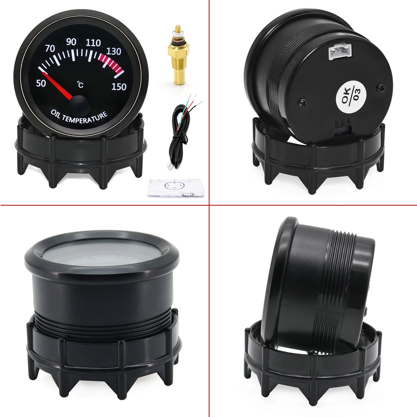 2'' 52mm Racing Car Indicator Water Temp Gauge Oil Temp Meter Voltmeter Oil Press Vacuum Boost Air Fuel Ratio EGT Instrument