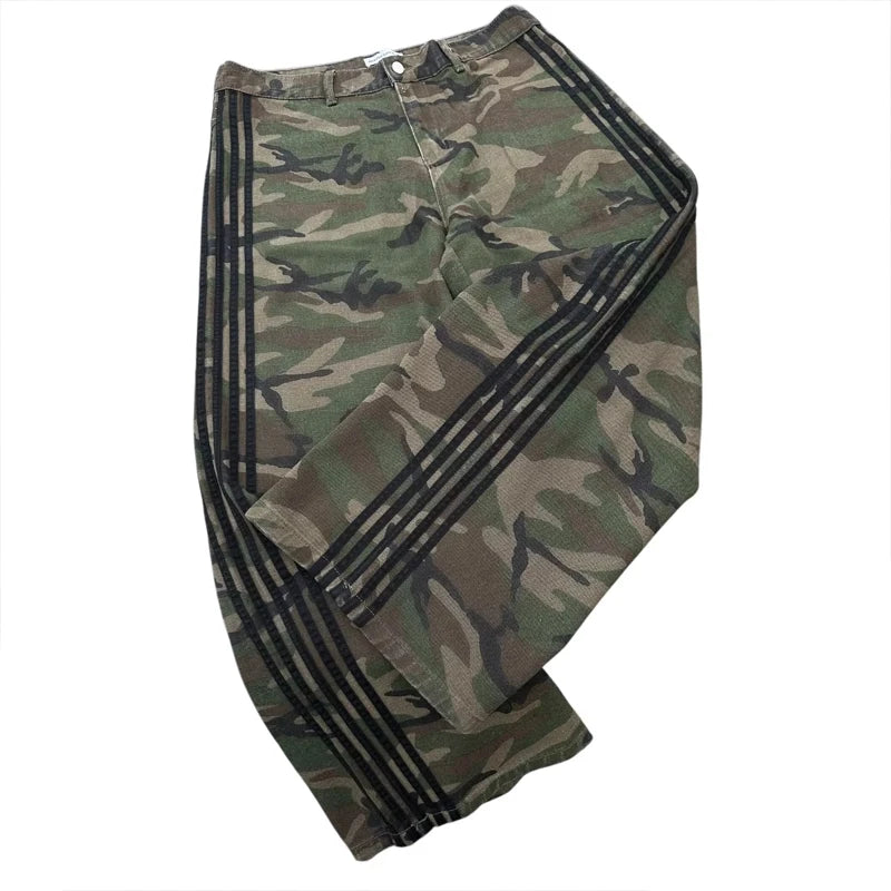 Retro Men's Y2K Baggy Jeans Camouflage Embroidered Striped Harajuku Sweatpants Women Hip Hop Streetwear Camo Wide Leg Denim Pant