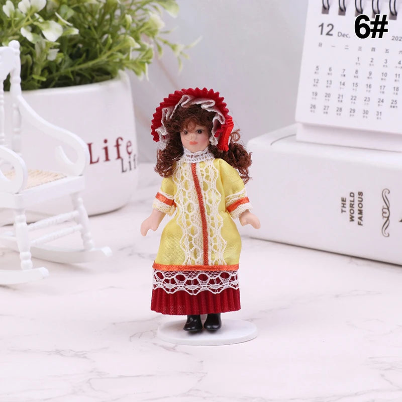 1/12 Dollhouse Miniature Porcelain Doll People Model Beautiful Youth Boy Girl Decor Doll House Toy