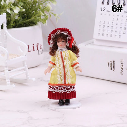 1/12 Dollhouse Miniature Porcelain Doll People Model Beautiful Youth Boy Girl Decor Doll House Toy
