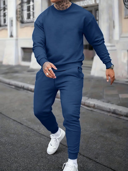 Solid Casual New In Men's Sets Basic Comfy Warm Sweatshirts Fleece Jogging Sportpants 2 Piece Set Autumn Winter Daily Streetwear