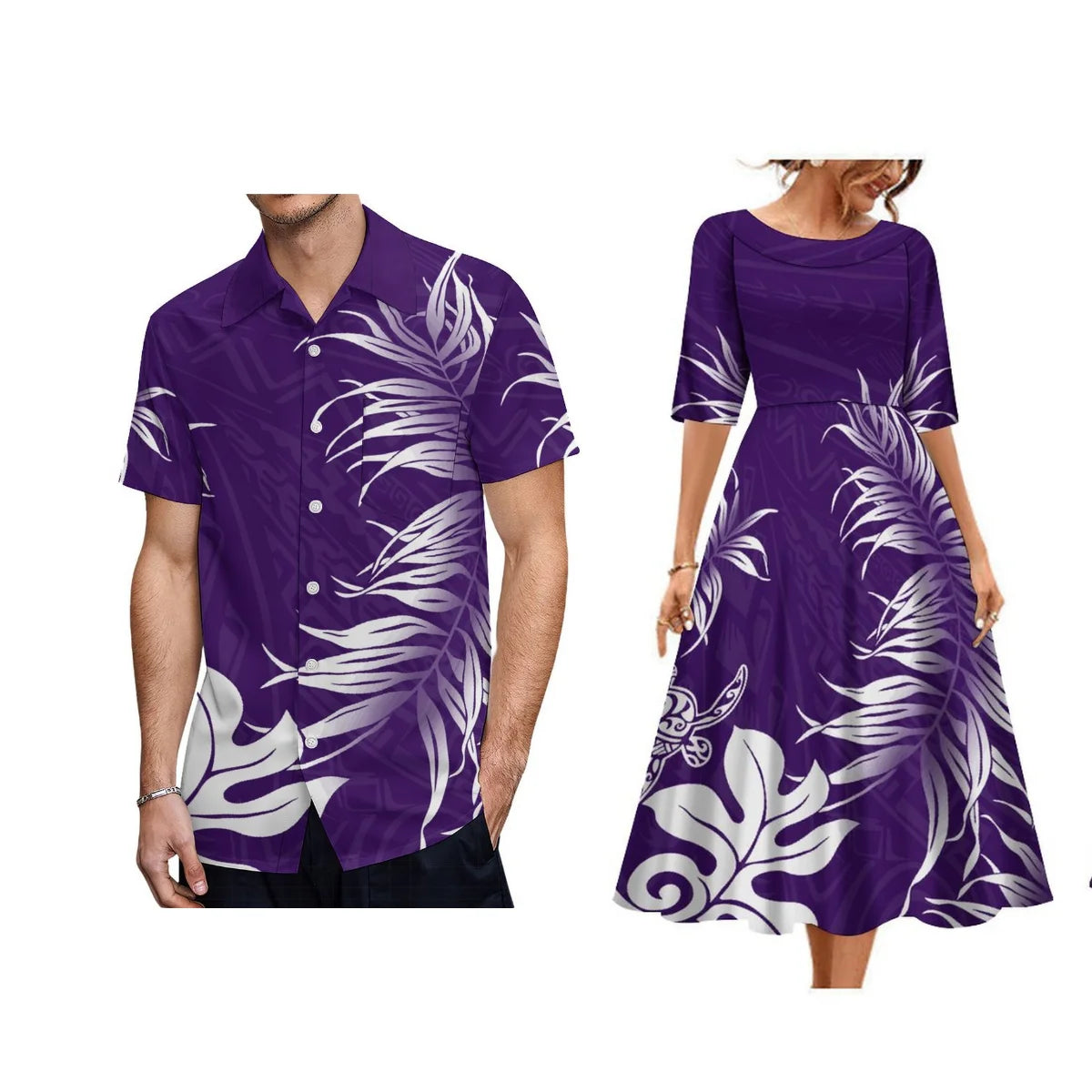 Tribal Clothing Polynesian Men Shirt Hawaiian Print Customized Large Round Neck Women Dress Couple Fashion Elegant Match
