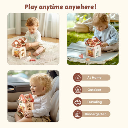 Baby Wooden Block Educational Wooden Building Block Mix Puzzle Toys Mushroom Five in One Table Toys Multifunctional Busy Toys