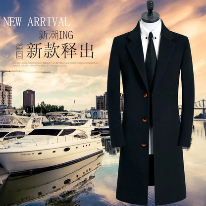 Winter New Men's Mid-Length Woolen Coat Double-Faced Cashmere Warm Business Style Korean Version Travel Suitable Single-Button