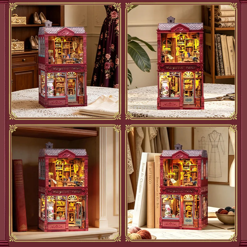 CUTEBEE Book Nook Kit for Marguerite Tailor 3D Wooden Dollhouse Puzzle with LED Light DIY Miniature Model Decor