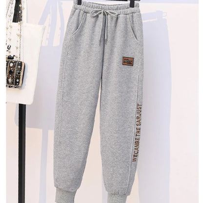 Thickened Fleece Cotton Harlan Pants Women's Casual Sports Sweatpants High Waist Elastic Bottom Leisure Trousers for All Seasons