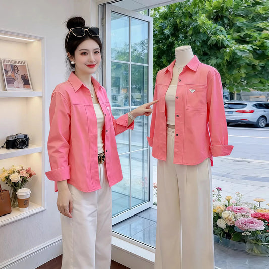 Loose Fit Pure Cotton Long Sleeve  Neck Shirt Women's Casual Style Spring 2026 New Arrival Anti-Wrinkle Age-Defying Top