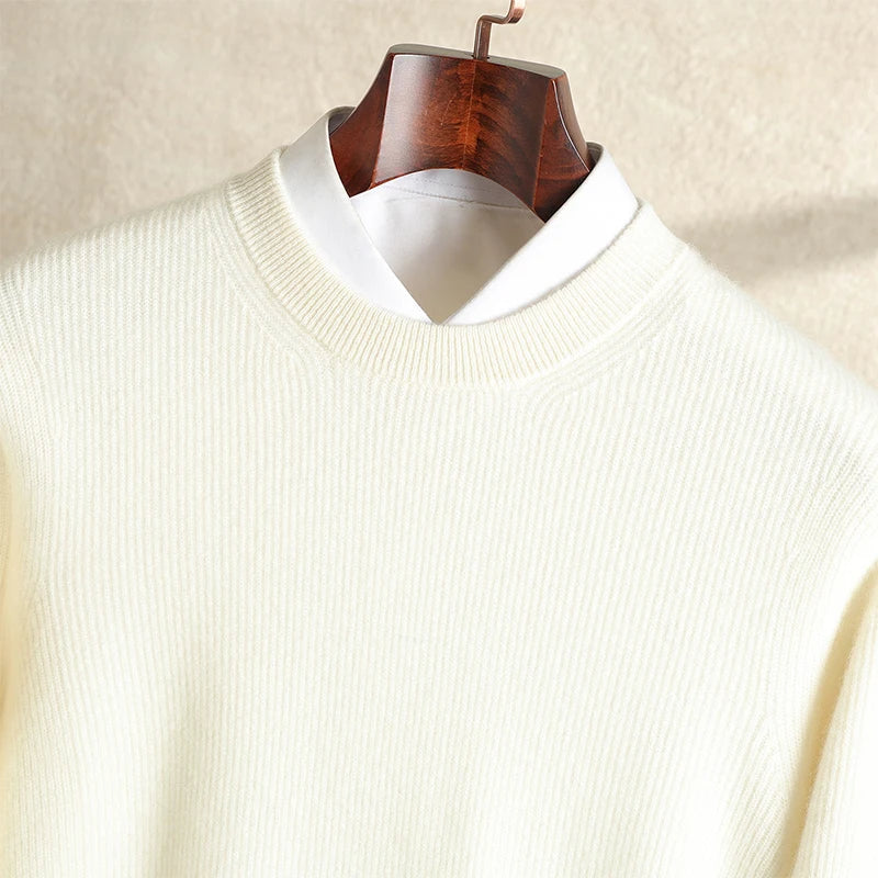 Autumn and winter new 100% pure cashmere loose casual padded men's round neck sweater plus size knitted bottoming shirt.