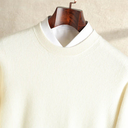 Autumn and winter new 100% pure cashmere loose casual padded men's round neck sweater plus size knitted bottoming shirt.