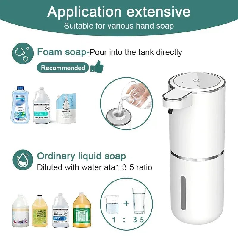 2025 Automatic Soap Dispenser Touchless Foaming Soap Dispenser 380ml USB Rechargeable Electric 4 Level Adjustable