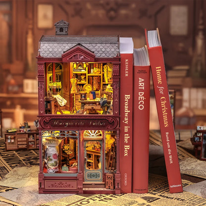 CUTEBEE Book Nook Kit for Marguerite Tailor 3D Wooden Dollhouse Puzzle with LED Light DIY Miniature Model Decor