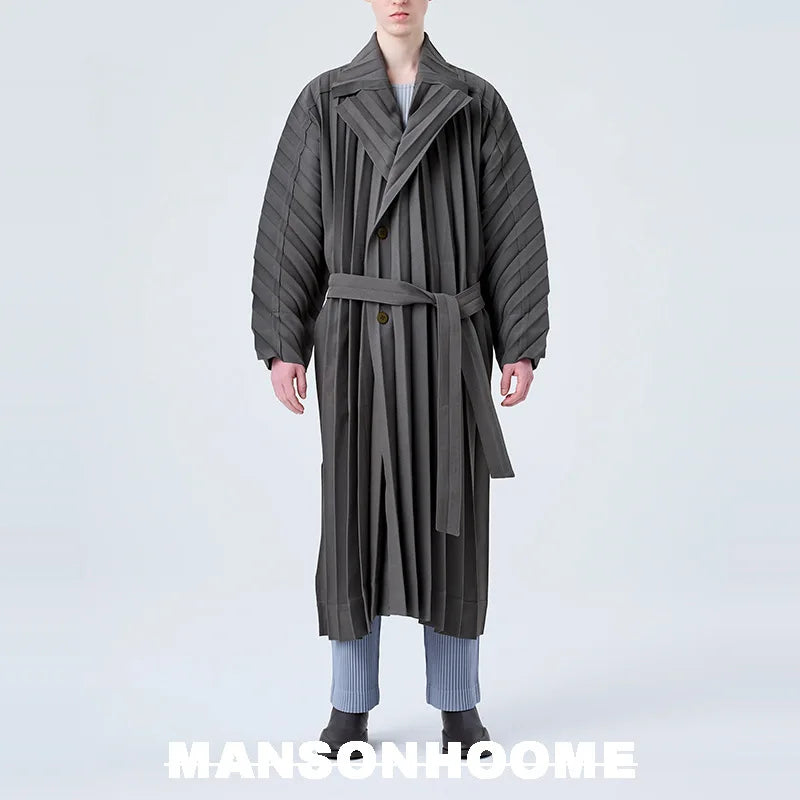 Japan ISSEYS MIYAKES Pleated Loose Drape Casual Loose Trench Coat Mid-Length Coat Jacket