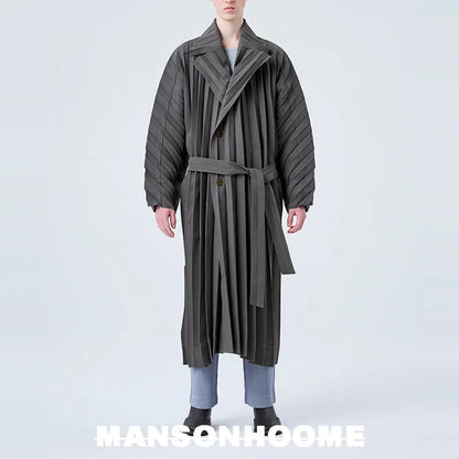 Japan ISSEYS MIYAKES Pleated Loose Drape Casual Loose Trench Coat Mid-Length Coat Jacket