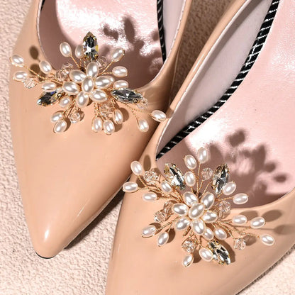 1Pair Wedding Shoes Decorations Pearl Shoes Clip High Heel Shiny Clips Charm Buckle Rhinestone Brooch Bride Pendant Accessories