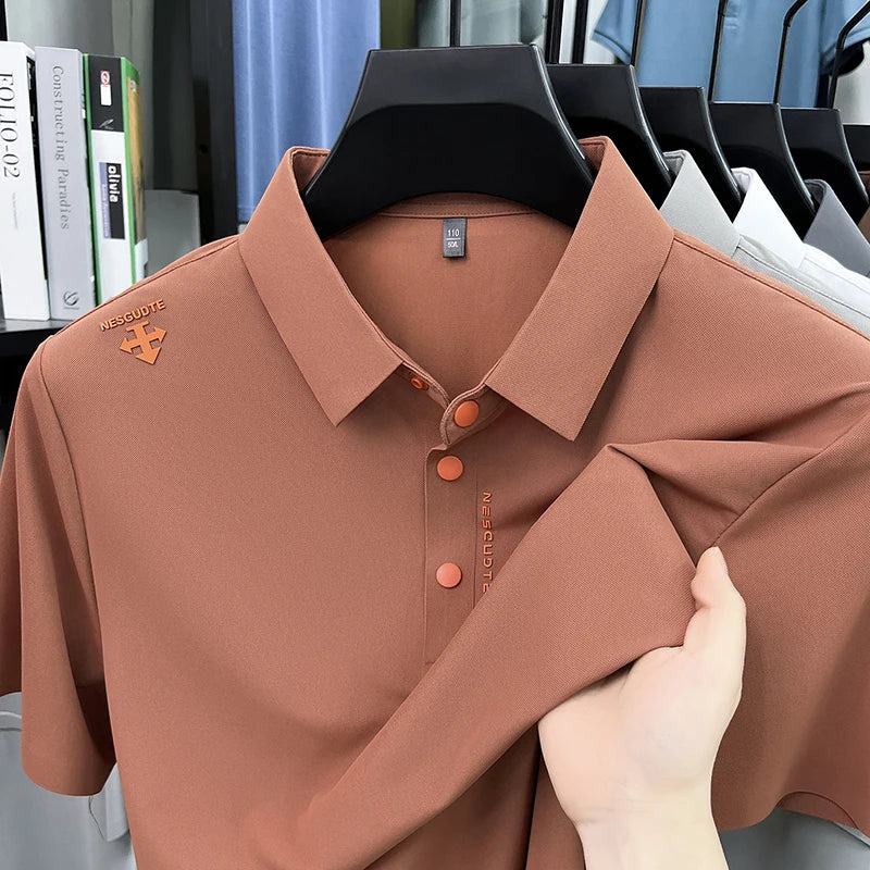 Hot-Selling Man Short-Sleeved Polo Shirt Letter Print Button Lapel Summer T-Shirt Sports Casual Outdoor Seamless Men's Clothing