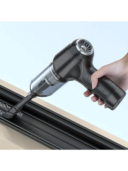 Handheld vacuum cleaner with integrated suction and blowing functions, ideal for cleaning cars, homes, offices, and pet areas.