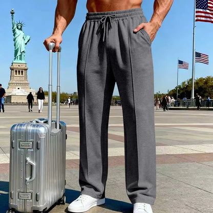 Amazon European American plus size knitted pants, four-season loose straight leg joggers for men business casual sports wear