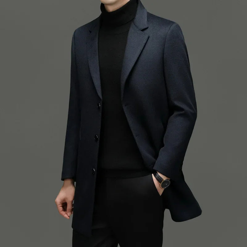 Tcyeek 10% Cashmere+ 90% Sheep Wool Jacket Men Clothes Autumn Winter Trench Coat Mid-length Woolen Coats Man New in Outerwear