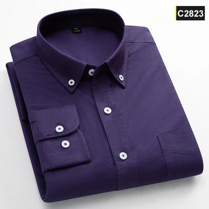Classic Fit Fashion 100% Cotton Long-Sleeve Shirt for Men Single Pocket Slim Fit Casual Top Soft Oxford Solid Color Office Cloth