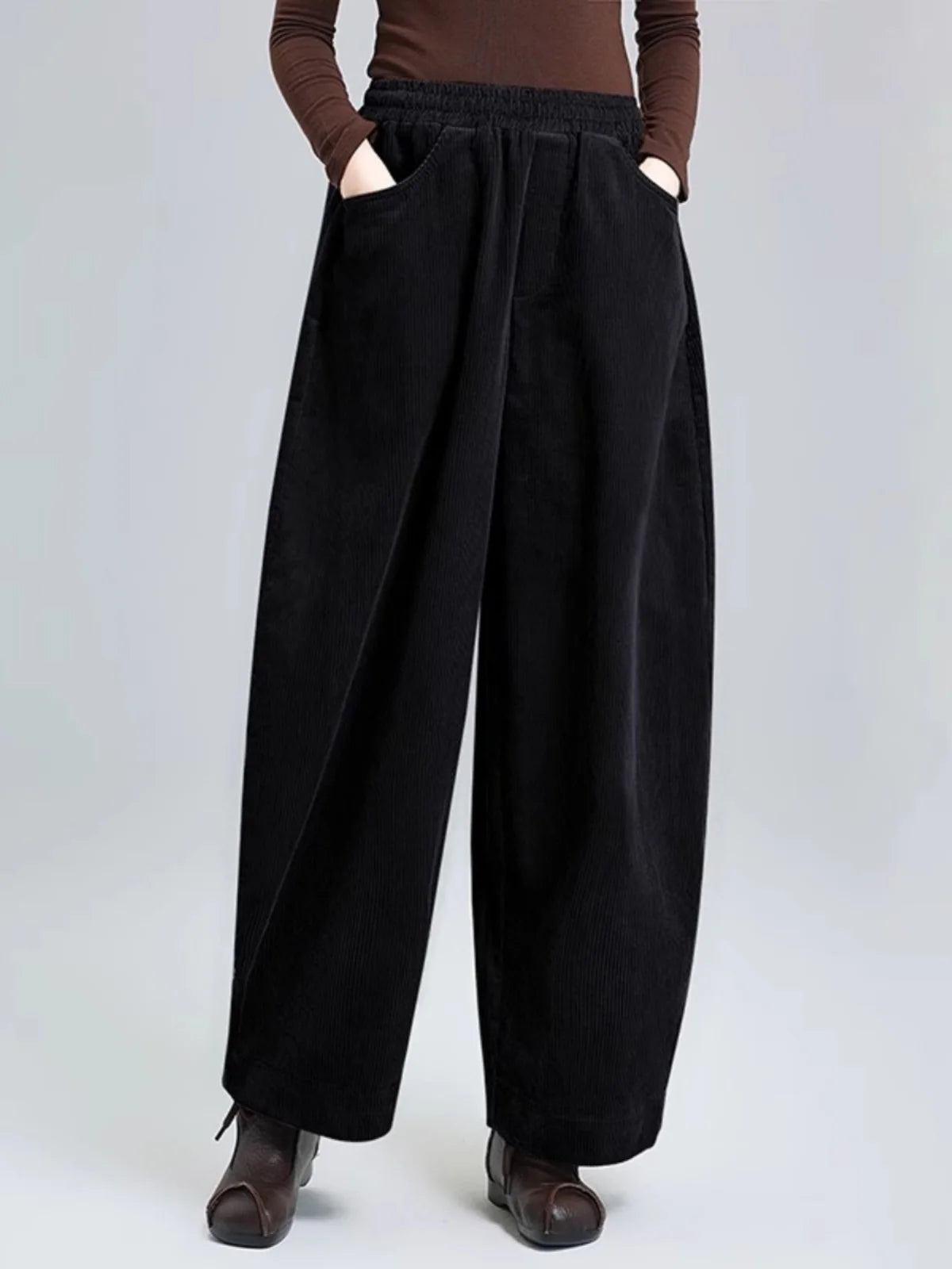 High-End Japanese Style Corduroy Women's plus Size Loose Thickened Stripe Velvet Banana Pants Scythe Pants Autumn Winter