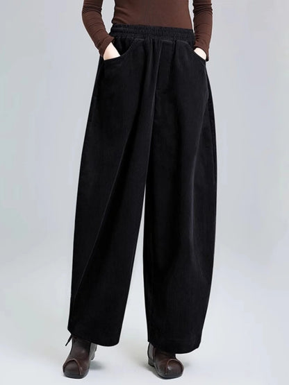 High-End Japanese Style Corduroy Women's plus Size Loose Thickened Stripe Velvet Banana Pants Scythe Pants Autumn Winter