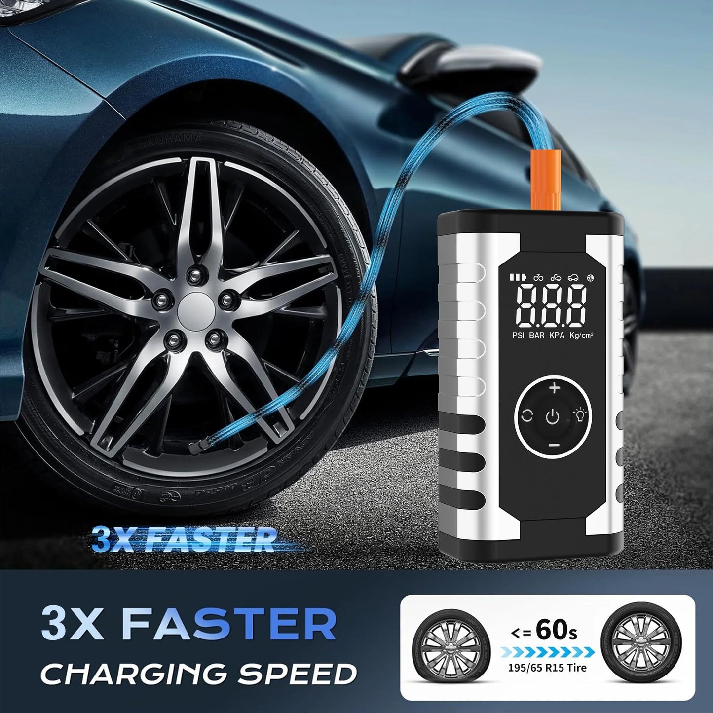 5-in-1 FHKJ 1500A Car Jump Starter Air Pump Compressor Power Bank Starting Device Portable Battery Boosters Roadside Emergency