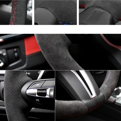 Anti-Slip Black Suede Braid Car Steering Wheel Cover Wrap For Seat Leon Cupra R Leon ST Cupra Leon ST Cupra Ateca Cupra Ateca FR