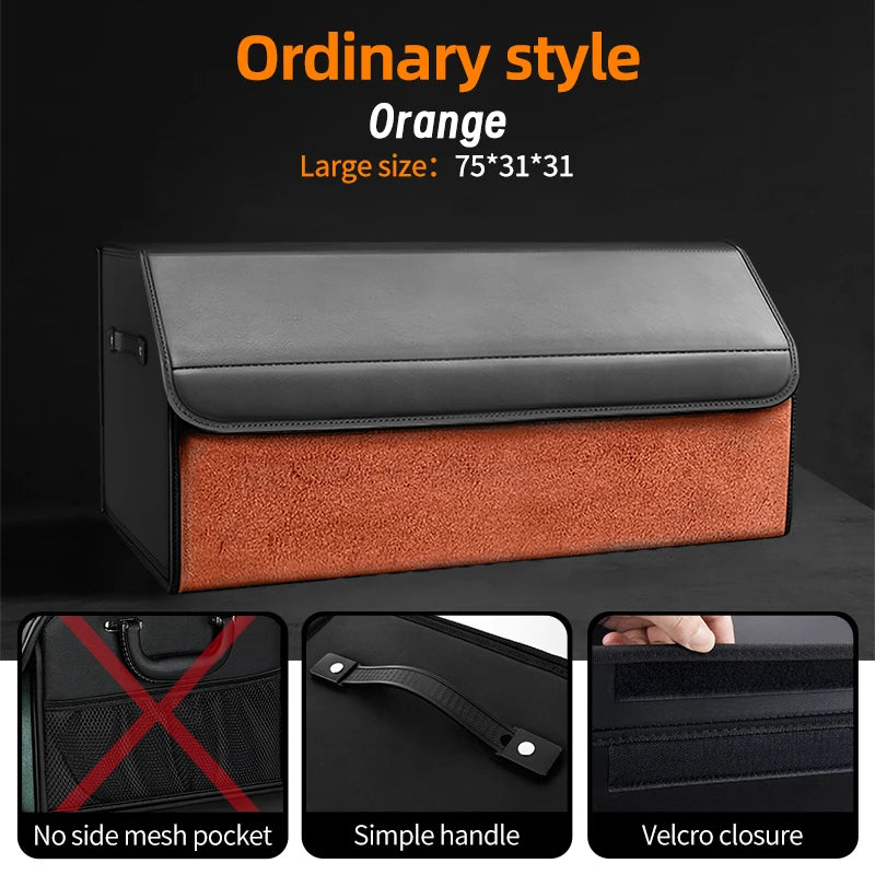 Car Suede Trunk Organizer Large Capacity Leather Foldable Storage Box Portable Multifunctional Tool Organizer Car Accessories