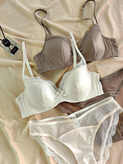 2 Pieces Sexy Thin Cup Lingerie Set French Lace Push Up Bra Women Wireless Underwear High Quality Comfort Brassiere Panties Set