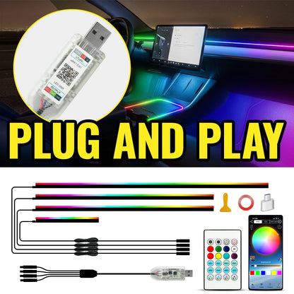 43" Car Ambient LED Lights - 64-Color RGB Interior Lighting Kit with Hidden Acrylic Strip for Symphony Atmosphere