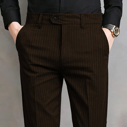 Pinstripe Pattern Suit Pants for Man Formal Dress Slim Fit Pants Elastic Waist Summer Thin Casual Trousers Male Business Wedding