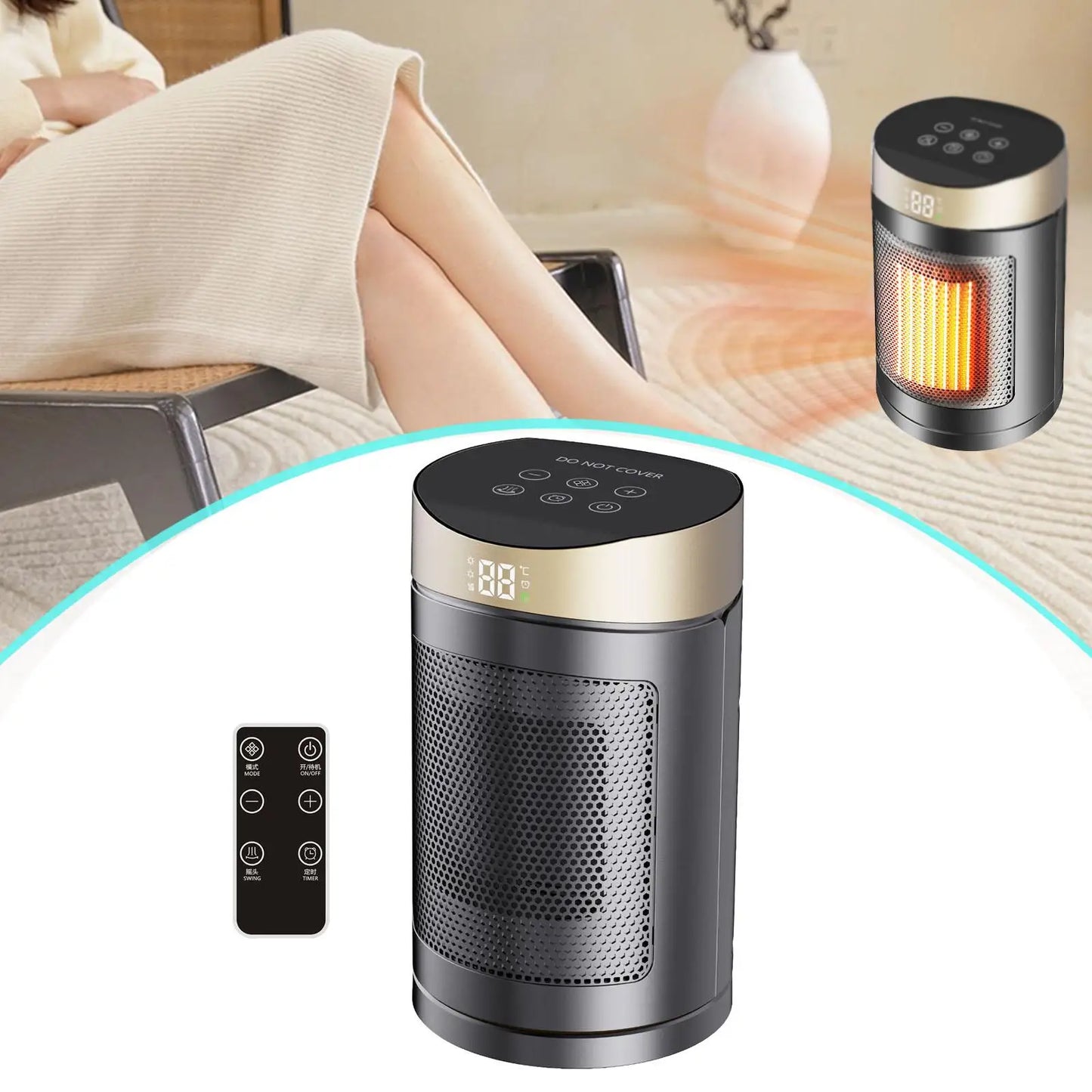 Compact Portable Electric Heater 1500W PTC Heating Fan Heater with Safety Features for Home Office Dorm