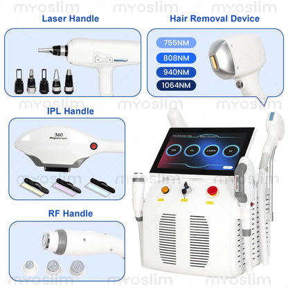 4in1 Laser Diode Ice Platinum Hair Removal Machine 755 808 940 1064nm 4 Wavelength ND:YAG Machine Painless Hair Removal